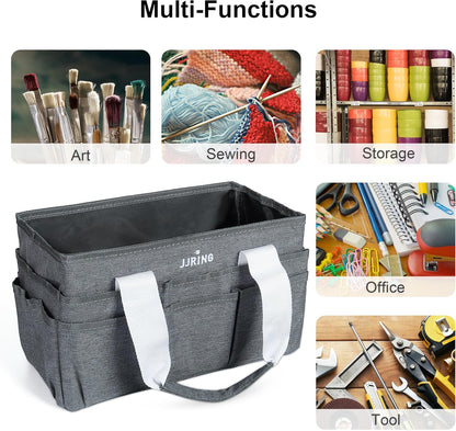 JJRING Craft Organizer Tote Bag for Art Storage, Caddy with Multiple Pockets, Bluish Green Sewing Bag for Scrapbooking, School, Medical, and Office Supplies