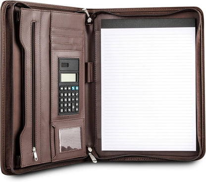 Cossini Black Superior Vegan Leather Business Portfolio with Zipper – Padfolio All-in-One. Smartest Protective 10.1 Inch Tablet Sleeve, Presentation Slot, Solar Calculator, Card Storage, Writing Pad