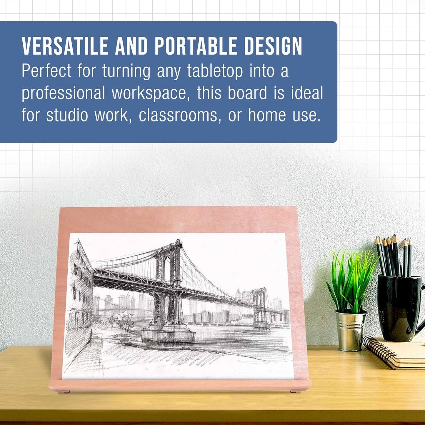 U.S. Art Supply X-Large 25-5/8" x 19" (A2) Wooden Drawing Board, Adjustable Table Top Easel for Painting and Drawing - Drafting Board with 6 Angles, Pencil Ledge, Locking Storage Drawer