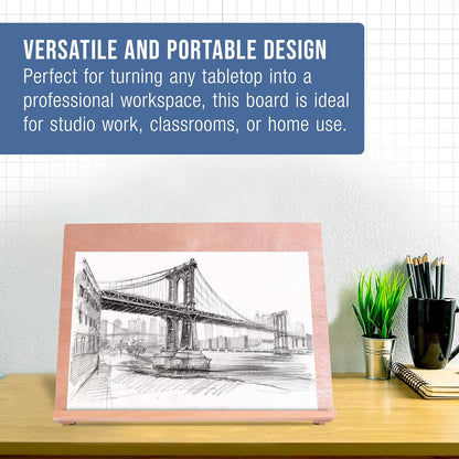 U.S. Art Supply X-Large 25-5/8" x 19" (A2) Wooden Drawing Board, Adjustable Table Top Easel for Painting and Drawing - Drafting Board with 6 Angles, Pencil Ledge, Locking Storage Drawer