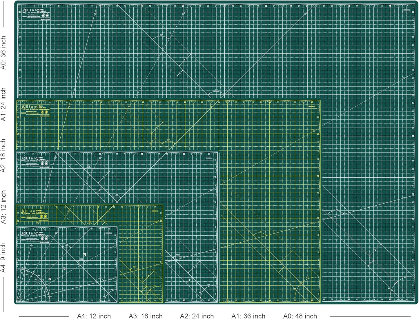 Elan Cutting Mat 36x72 Green, Extra Large Self Healing Cutting Mat 36 x 72 Inch, 5-Ply Craft Board Green, Hobby Board for Sewing and Quilting