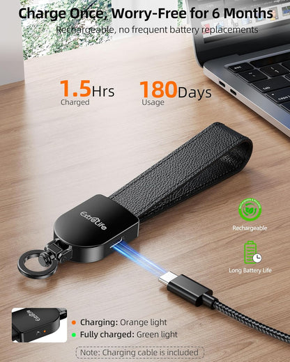 Keychain, Works with Apple Find My, Leather Car Keychain for Women and Men, Car Key Fob Holder, Key Chain with GPS Tracker, Anti-Lost Smart Keys Finder, Rechargeable, Black