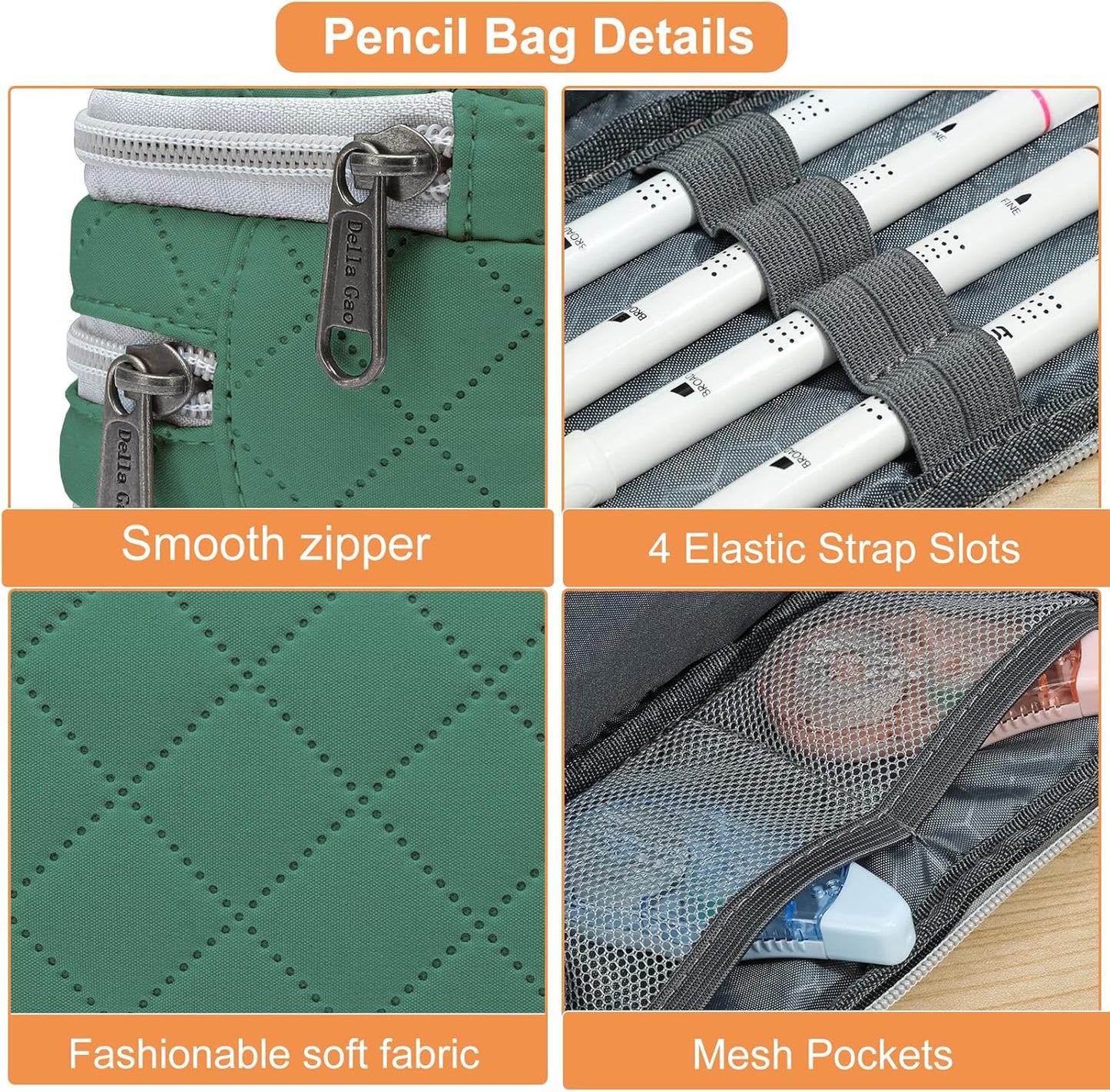 Della Gao Large Pencil Case, Big Capacity Pencil Pouch with 2 Compartments, Office Pencil Bag with Zipper, Big Pen Case for Adults (01-Black)
