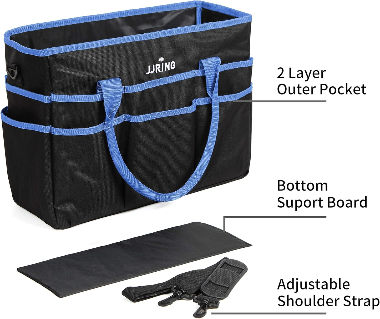 Jjring Craft and Art Organizer Tote Bag - 600D Silver Nylon Fabric Art Caddy with Pockets - for Art, Craft, Sewing, Medical, and Office Supplies Storage