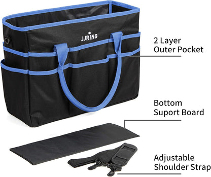 Jjring Craft and Art Organizer Tote Bag - 600D Silver Nylon Fabric Art Caddy with Pockets - for Art, Craft, Sewing, Medical, and Office Supplies Storage