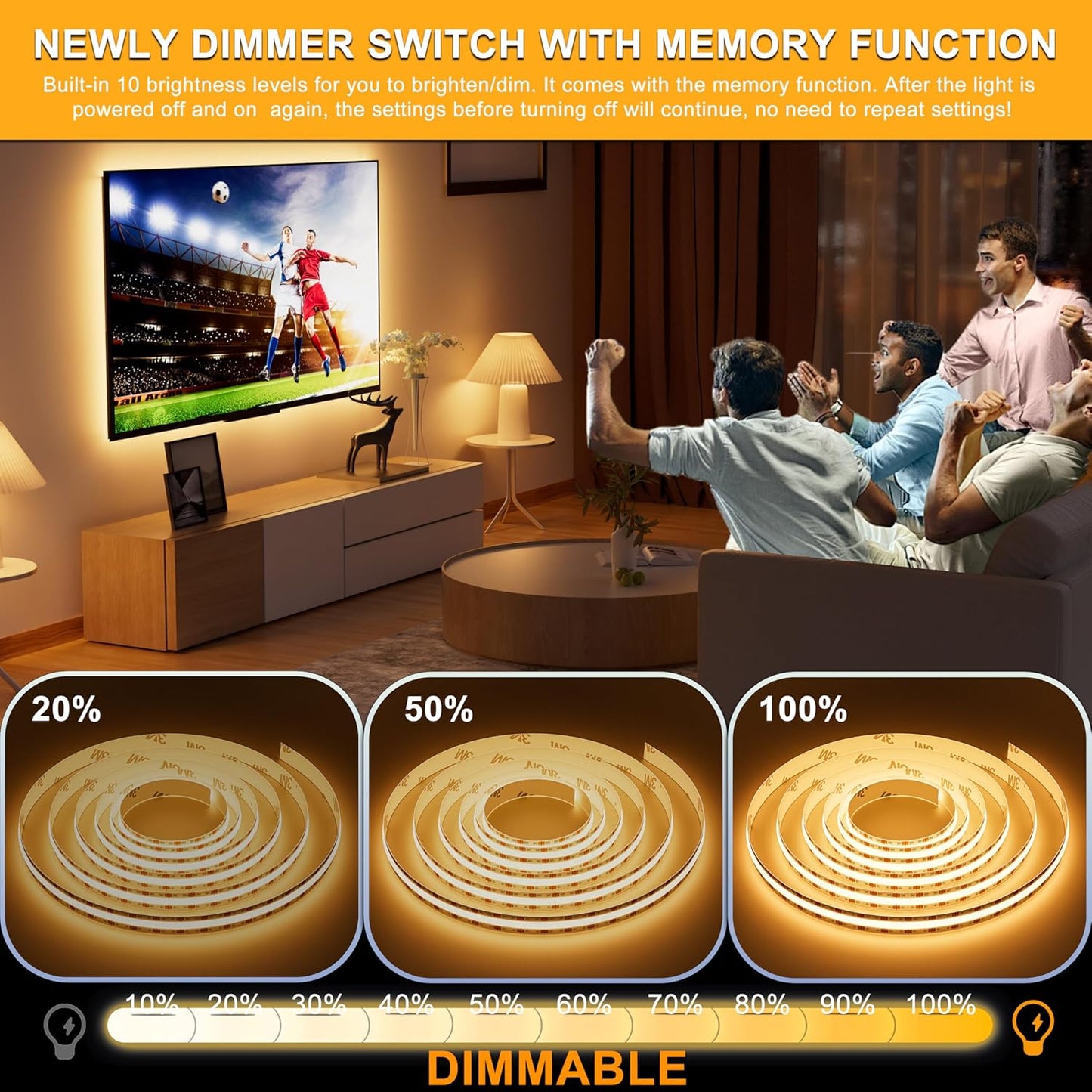 PAUTIX COB LED Strip Lights 5V USB Powered Dotless Super Bright Dimmable LED Lights 3000K Warm White 6.56ft TV Backlights,Flexible 3M Adhesive Under Cabinet Light for Bedroom,Kitchen,Shelf Lighting