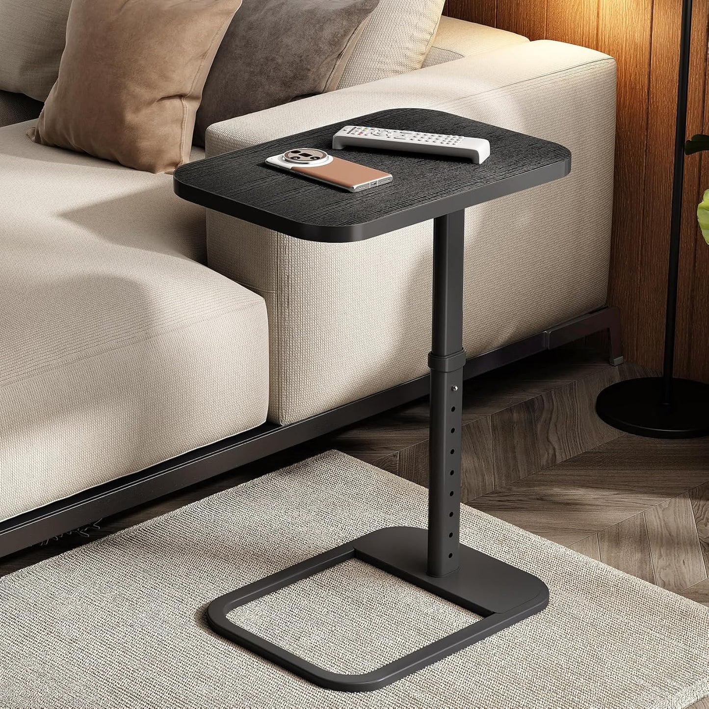 Kitstorack TV Tray Table, Adjustable Height & Flip-Top & Rounded Metal Corners, Snack Table for Couch, Sofa, Bed, Chair, Living Room, C Shaped End Side Table for Eating, Dinner or Laptop, Small Spaces