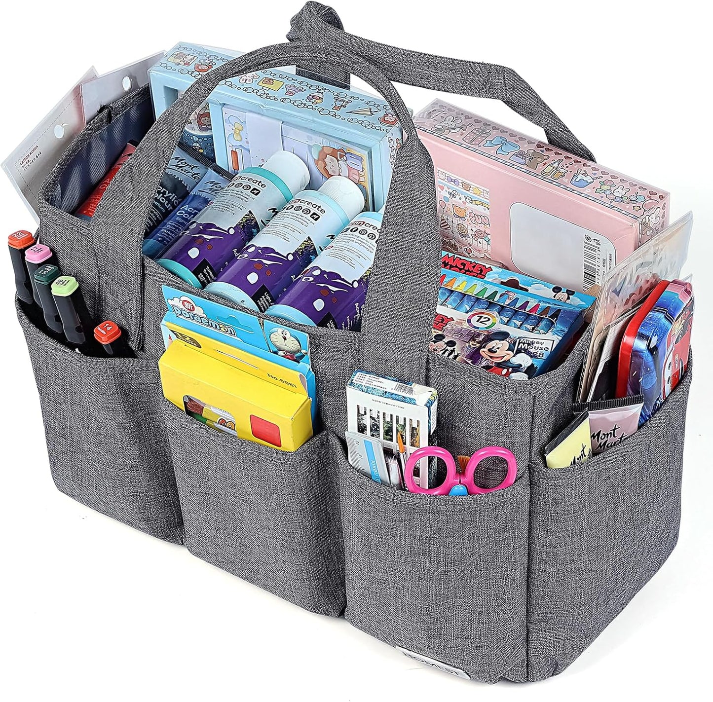 HOMEST Craft Organizer Tote Bag with Multiple Pockets, Storage Art Caddy for Scrapbooking, Crafts Supply Carrier for Tool, Gray