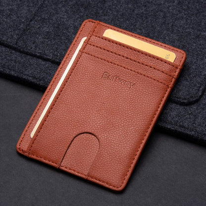 Buffway Slim Minimalist Front Pocket RFID Blocking Leather Wallets for Men and Women - Carbon Fiber Black - Colors B