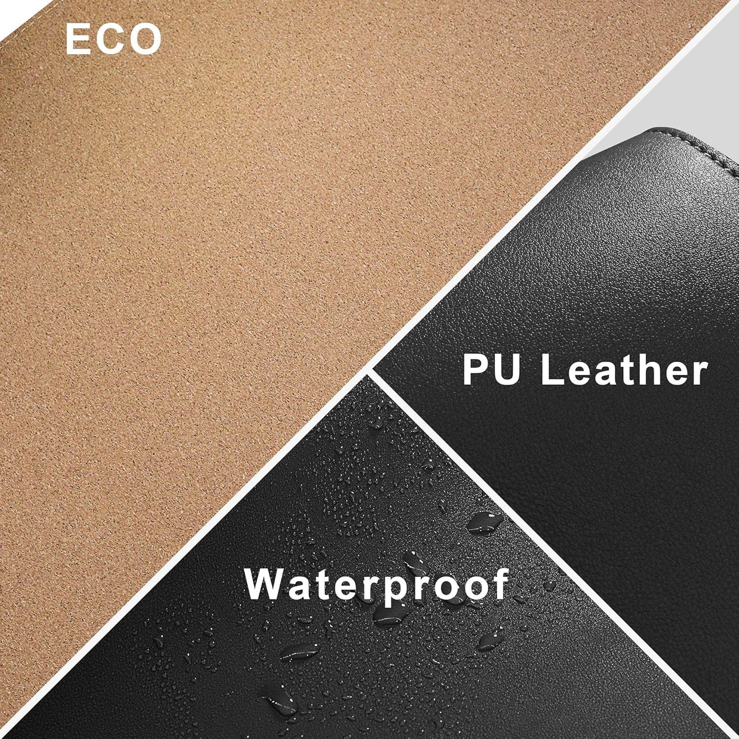 Chihein 2XL 35" x 16" Cork & PU Leather Desk Mat, Dual Sided Desk Pad Protector, Waterproof Writing Blotter for Gaming, Office, Home (Black)