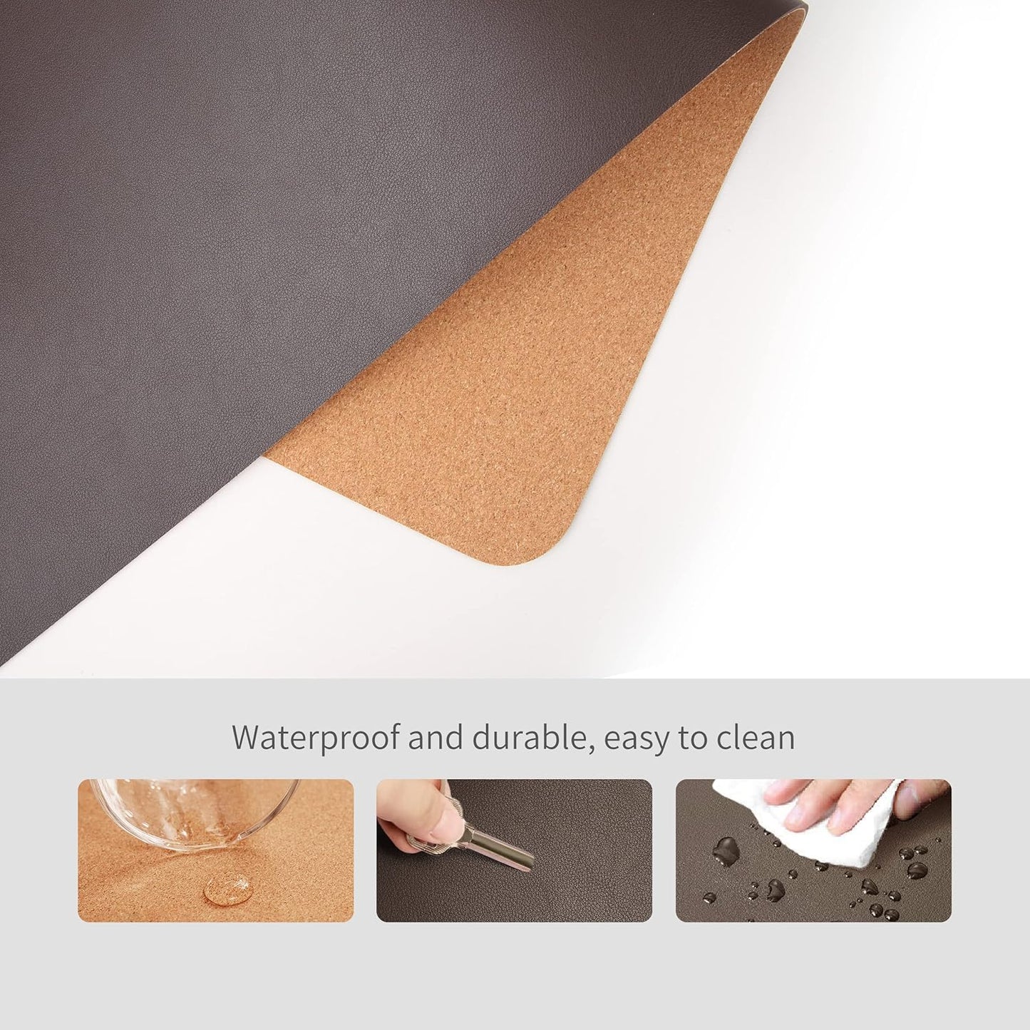 RENMTURE Dual-Sided Mouse Pad, Natural Cork & PU Leather Large Desk Pad for Office and Home Work, Desk Protector Non-Slip, Waterproof, Easy Clean (Olive Green, 32"x16")