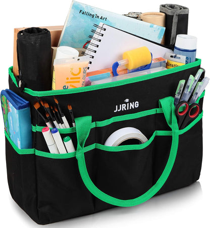 Jjring Craft and Art Organizer Tote Bag - 600D Silver Nylon Fabric Art Caddy with Pockets - for Art, Craft, Sewing, Medical, and Office Supplies Storage