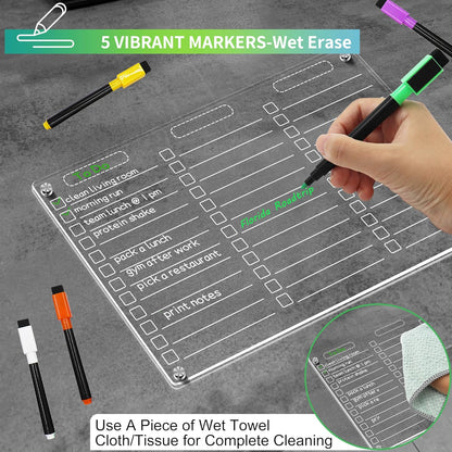 Acrylic Magnetic to Do List White Board for Refrigerator, Clear Magnetic Dry Erase Board, Fridge Grocery List Magnet Checklist Whiteboard