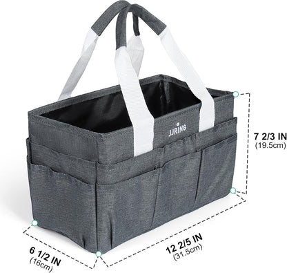 JJRING Craft Organizer Tote Bag for Art Storage, Caddy with Multiple Pockets, Bluish Green Sewing Bag for Scrapbooking, School, Medical, and Office Supplies