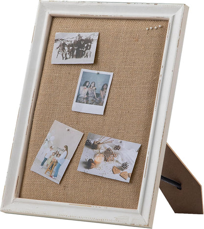 SOFE Cute Bulletin Board for Desk, 12"×16" Linen Pin Board, Farmhouse White Wood Frame, Fabric Memo Board/Vision Board Small, Photo Display Board for Office School Home Living Room