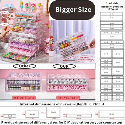 Cq acrylic 1 Pack Clear Stackable Storage Drawers for Vanity,Stackable 6 Drawers Desktop Organizer With Drawers,Cute Desk Storage for Office,Jewelry,Hair Clip,Beauty,Skincare and Make Up Organizers
