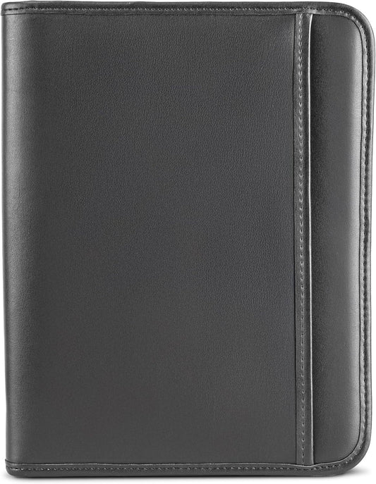 Samsill Professional Padfolio, Faux Leather Junior Portfolio with Zipper, 10.1 Inch Tablet Sleeve, with 7 x 10 Inch Notepad, Black