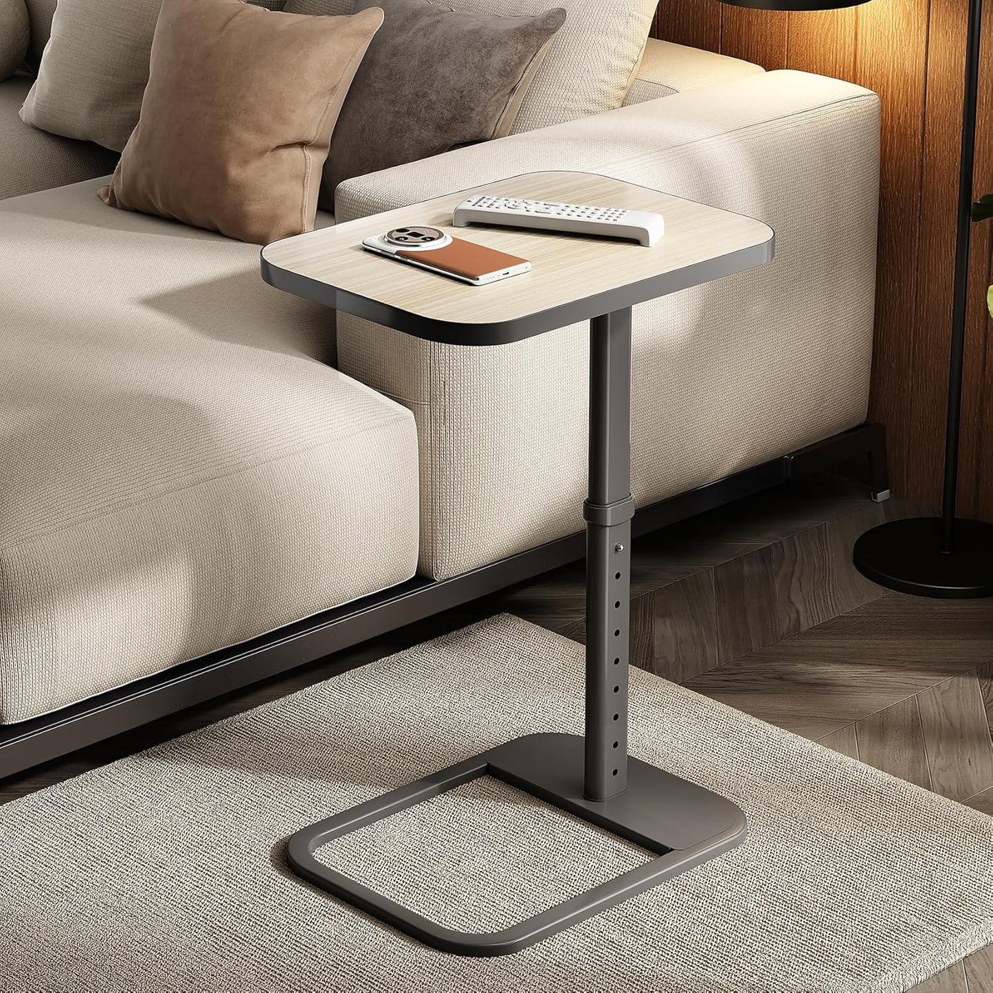 Kitstorack TV Tray Table, Adjustable Height & Flip-Top & Rounded Metal Corners, Snack Table for Couch, Sofa, Bed, Chair, Living Room, C Shaped End Side Table for Eating, Dinner or Laptop, Small Spaces