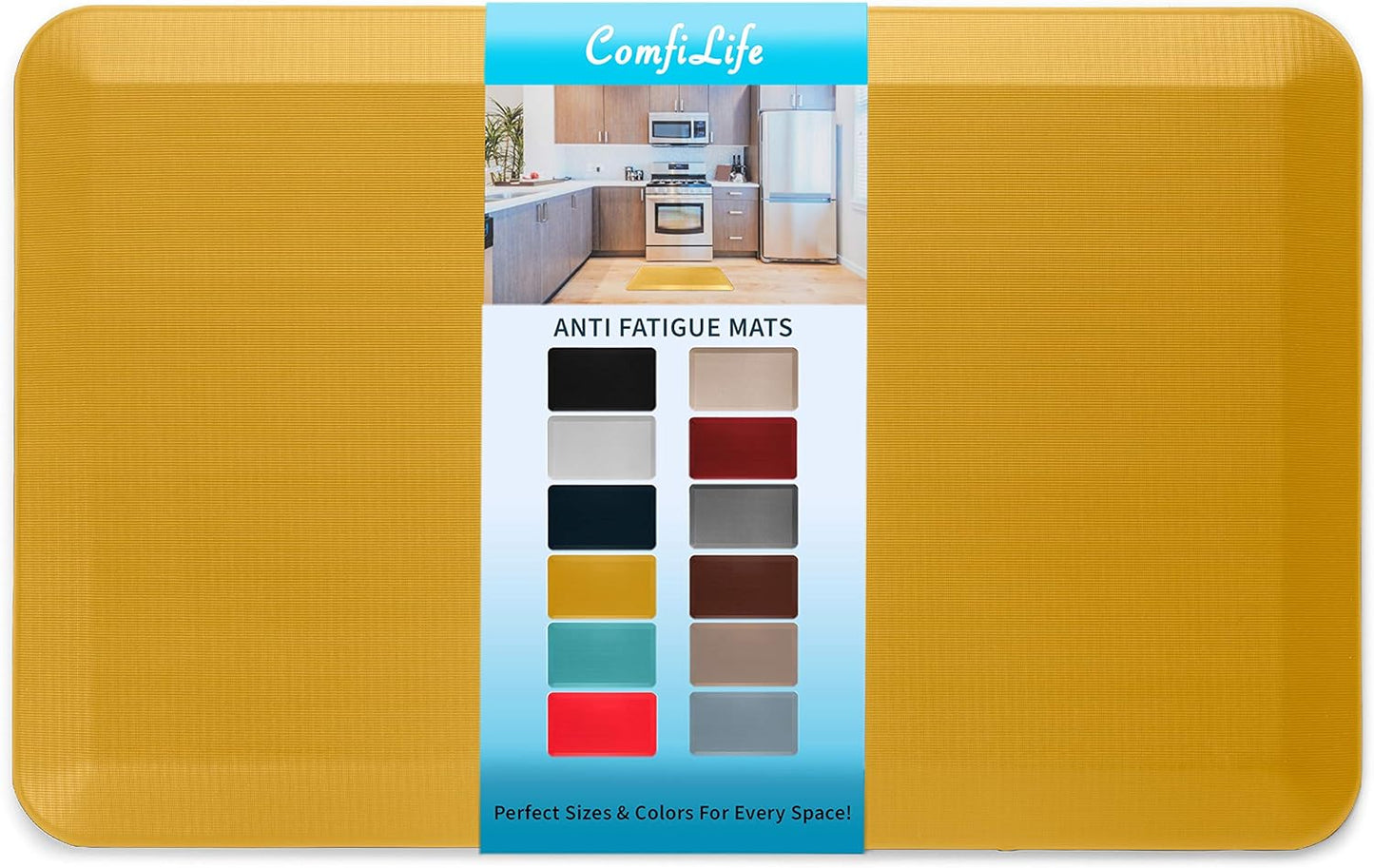 ComfiLife Anti Fatigue Floor Mat – 3/4 Inch Thick Kitchen Mats for Floor, Standing Desk Mat, Kitchen Rug – Comfort at Home, Office – Durable – Stain Resistant – Non-Slip Bottom (20" x 32", Black)