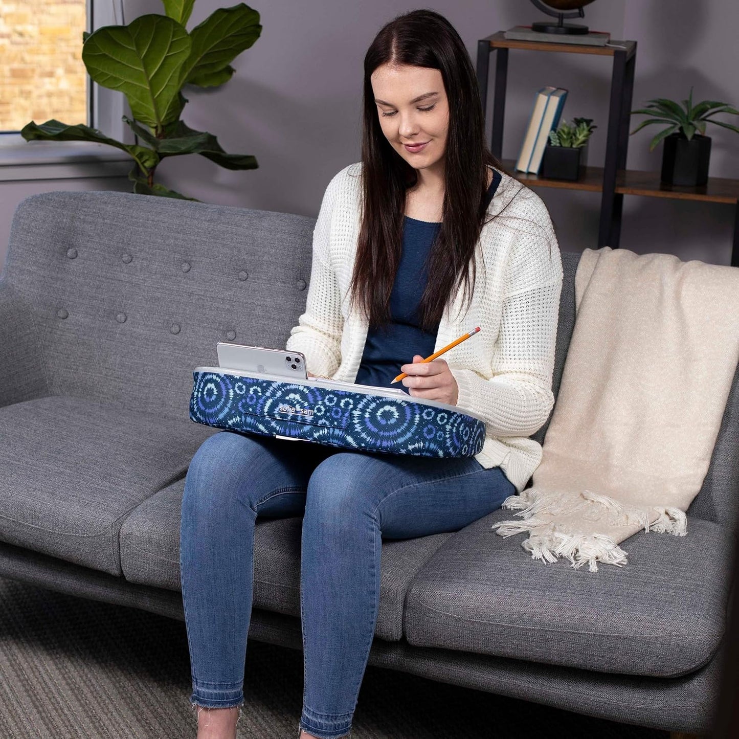 BIRDROCK HOME Deluxe Lap Desk with Pillow Cushion and Wrist Rest - Padded Laptop Desk for Bed, USB Light and Mouse Pad, With Reading Light, Soft Table for Home, Fits Laptops Up to 15" - Teal and Brown