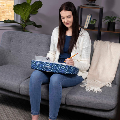 BIRDROCK HOME Deluxe Lap Desk with Pillow Cushion and Wrist Rest - Padded Laptop Desk for Bed, USB Light and Mouse Pad, With Reading Light, Soft Table for Home, Fits Laptops Up to 15" - Teal and Brown
