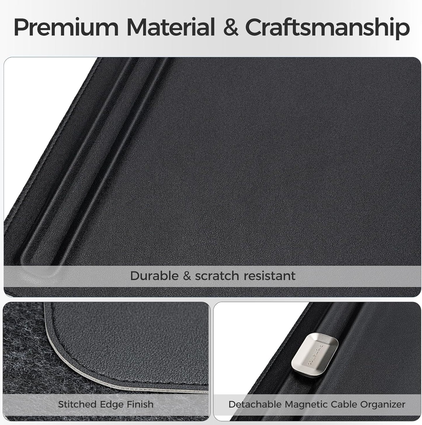 Desk Mat – Double-Sided Vegan Leather & Felt | Built-In Magnetic Cable Organizer & File Storage | Premium Workspace Pad for Office, Gaming & Creative Professionals-（Brown）
