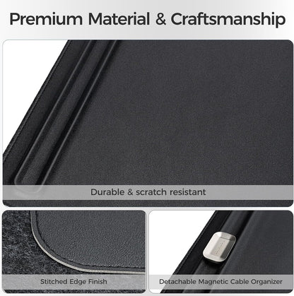 Desk Mat – Double-Sided Vegan Leather & Felt | Built-In Magnetic Cable Organizer & File Storage | Premium Workspace Pad for Office, Gaming & Creative Professionals-（Brown）