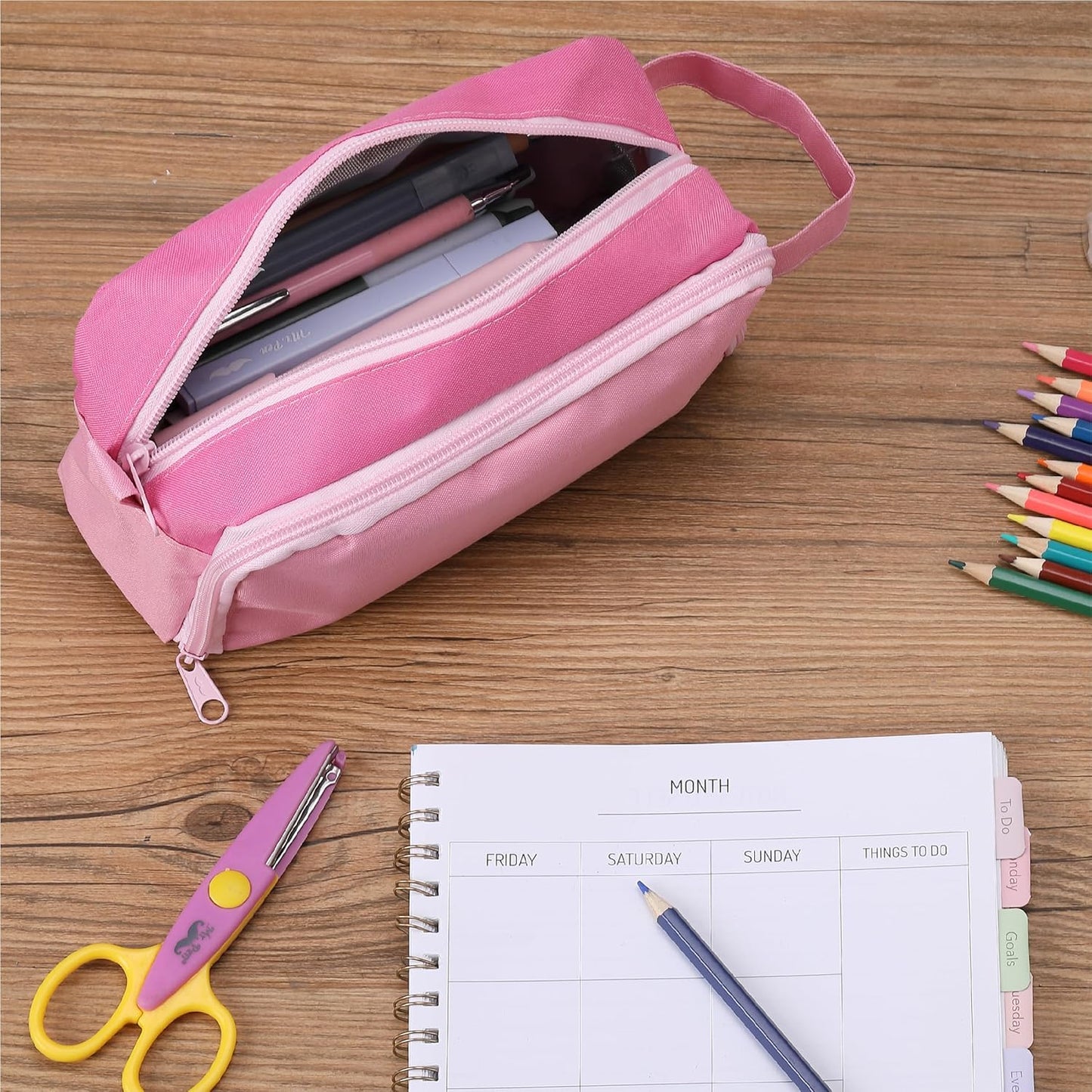 Mr. Pen- High Capacity Pencil Case, Large Pencil Pouch with 3 Compartments and 2 Pockets, Large Pencil Bag with Smooth Zipper, Cute Pencil Case Pouch Organizer, School Supplies for Teens