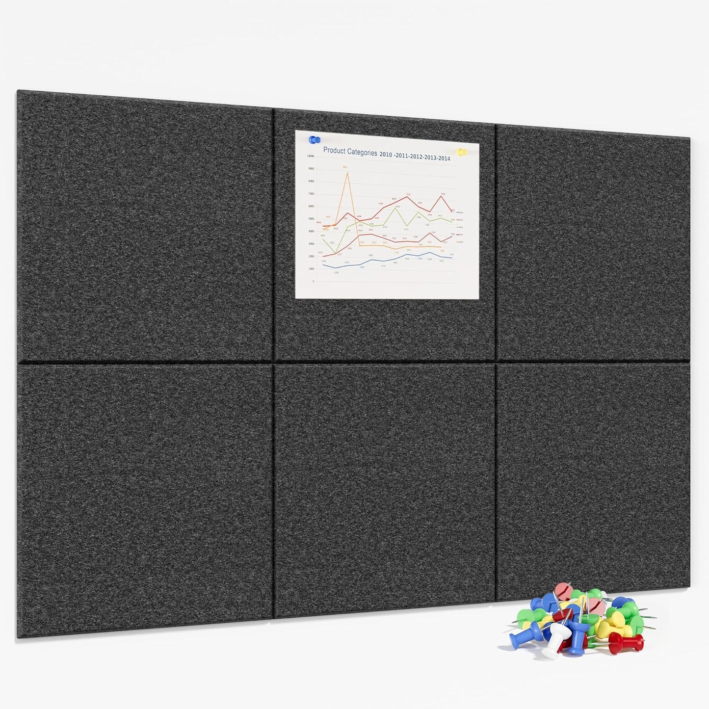 Neatsure Large Cork Board for Wall, Black Felt Bulletin Board with Pushpins, 36" x 24" 6 Panels Wall Tiles, Tack Push Pin Boards for Office