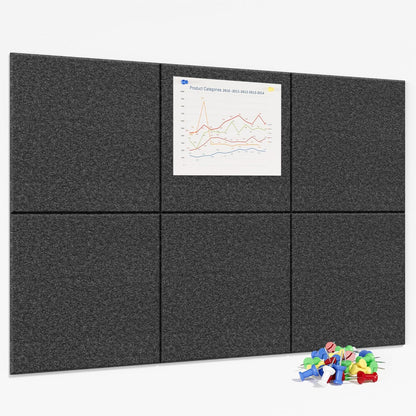 Neatsure Large Cork Board for Wall, Black Felt Bulletin Board with Pushpins, 36" x 24" 6 Panels Wall Tiles, Tack Push Pin Boards for Office