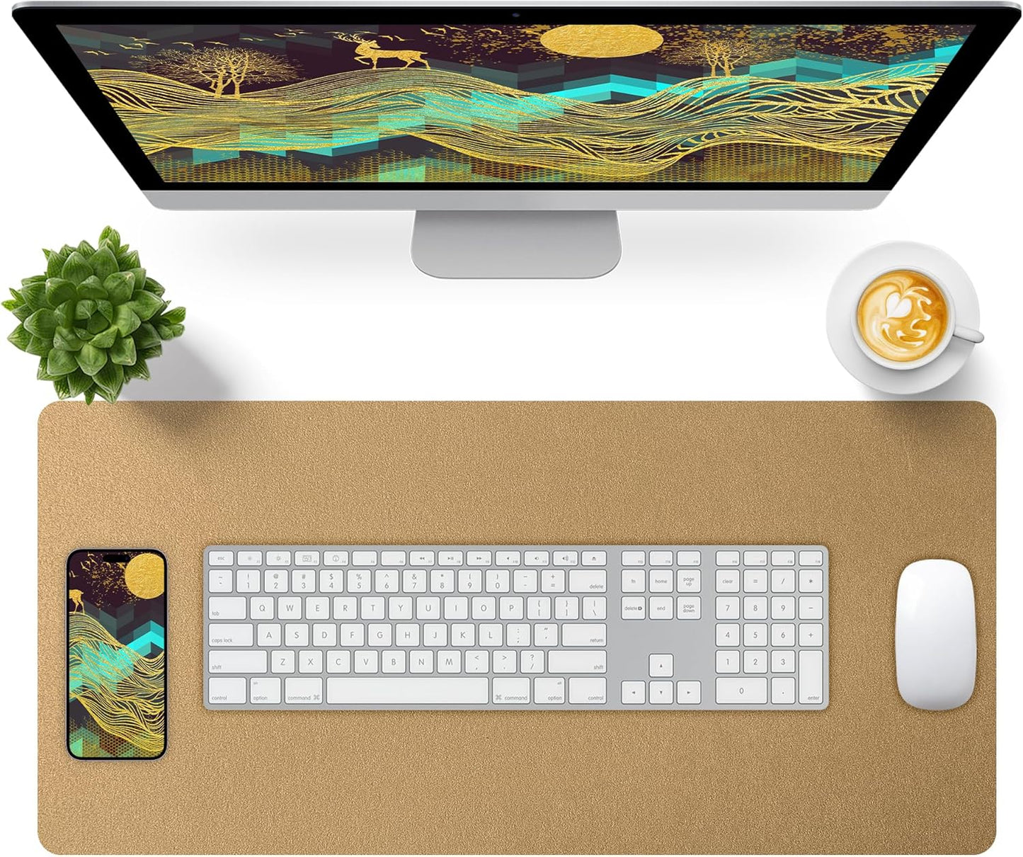 Bloss Leather Desk Pad and Keyboard Wrist Rest, Large Mouse Pad + Keyboard Pad+Mouse Wrist Support, Non-Slip Desk Mat Protector for Office, Home(31.5×15.7 Inches,Beige) - Colors B