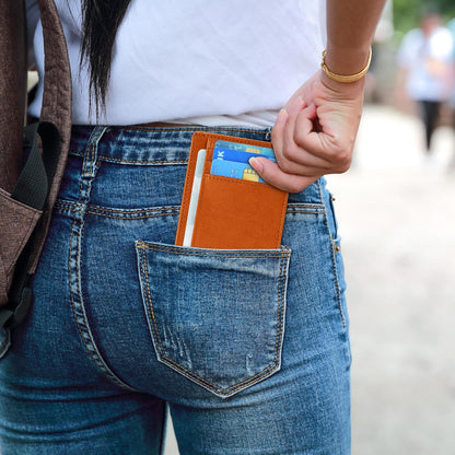 Travelambo Slim Wallet Front Pocket Minimalist Leather RFID Blocking Medium Size