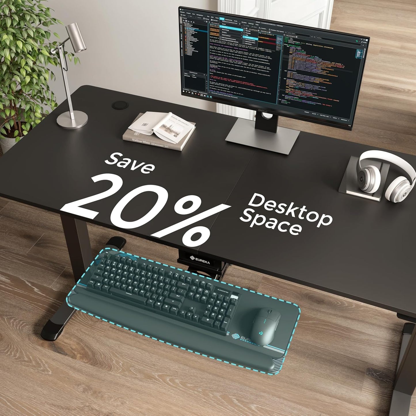EUREKA ERGONOMIC Height Adjustable Mouse & Keyboard Tray Under Desk, 28x10'' Large Slide Out Swivel Tilt Computer Keyboard Drawer with Pad for Gaming Home Office, Dual Mount