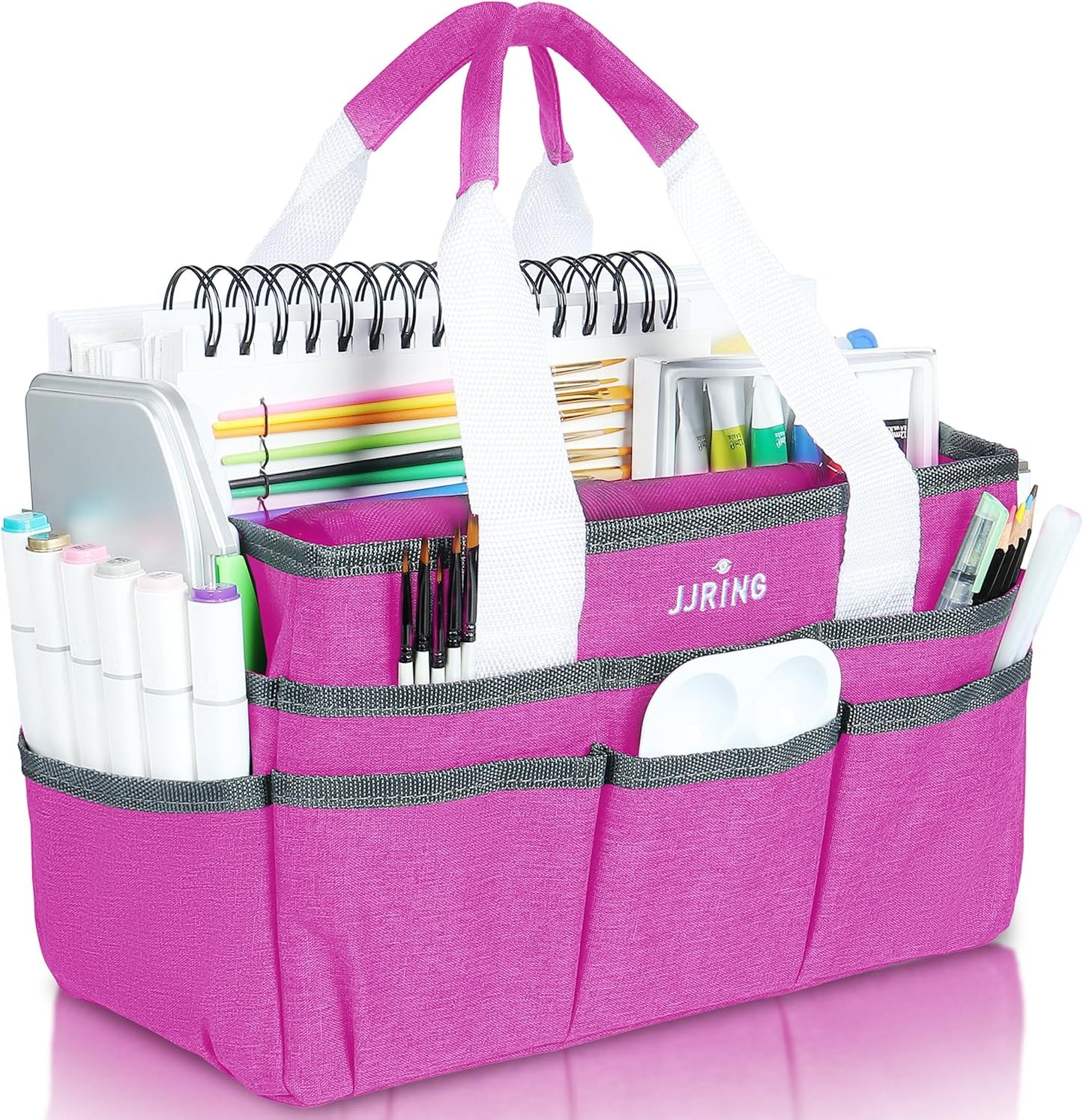 JJRING Craft Organizer Tote Bag for Art Storage, Caddy with Multiple Pockets, Bluish Green Sewing Bag for Scrapbooking, School, Medical, and Office Supplies