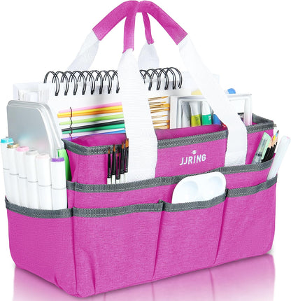 JJRING Craft Organizer Tote Bag for Art Storage, Caddy with Multiple Pockets, Bluish Green Sewing Bag for Scrapbooking, School, Medical, and Office Supplies