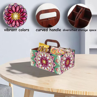 LSQFS DIY Diamond Painting Storage Box, Wooden Multi-Grid Organizer with Handle, Portable Desktop Caddy for Art Kits, Craft Tools, Makeup Brushes, Stationery Home Office
