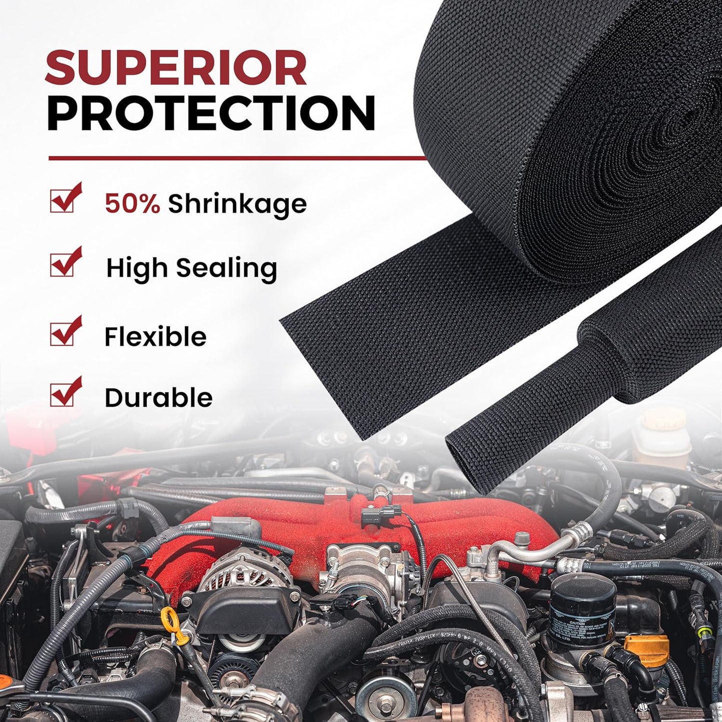 Braided Sleeving Heat Shrinkable Fabric 2:1 Ratio- Abrasion Protection Flexibility Wiring Harness Cable Sheath (3/8" ID, 16ft) - Colors B