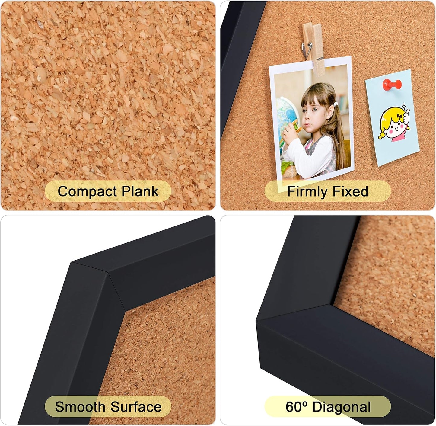 Cork Board Tiles - 4 Packs Adhesive Corkboards for Wall, Small Cork Board Squares Decorative for Office, School & Home