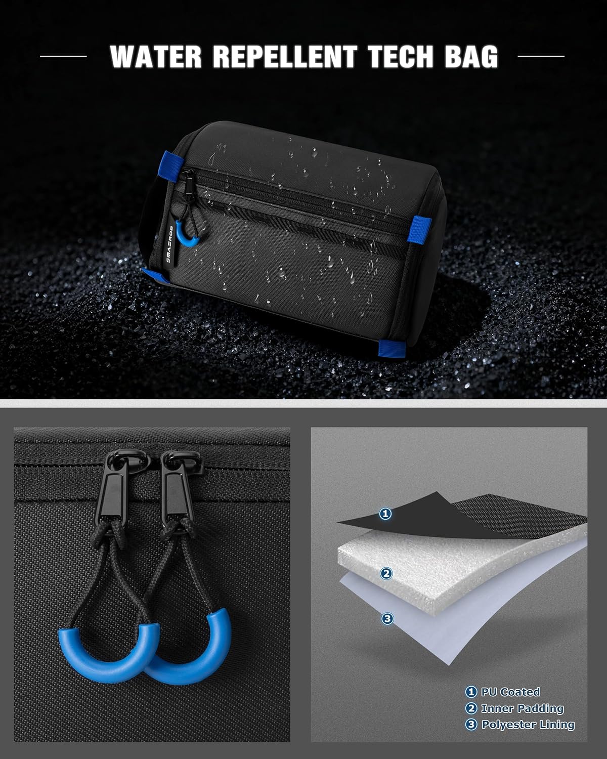Smasrob Electronics Organizer Travel Case, Water Resistant Tech Bag Charger Pouch for Cord, Cable, Cards, Phone, Airpods, Black
