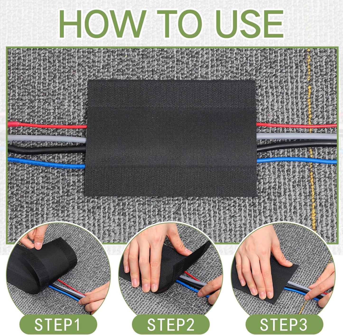 WILLBOND Carpet Cord Cover Cable Protector Floor Cover Cable Protector Management Only for Commercial Office Carpet(19.69 ft,Black)
