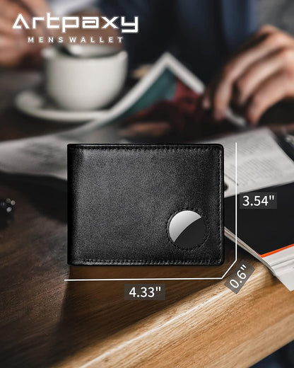 Mens Wallet With AirTag Holder, Bifold Leather RFID Blocking 1-2 ID Windows 12-13 Card Holders, Gift Box and Screen Protector Included, AirTag Not Included