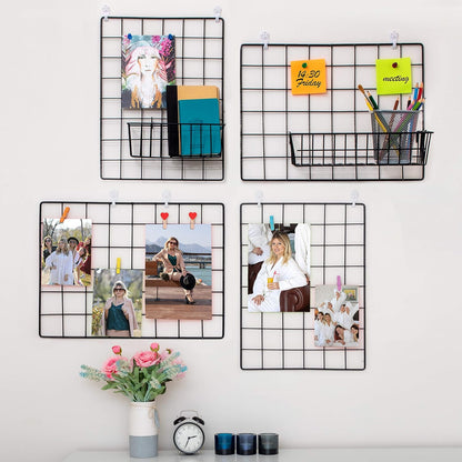 ODOXIA 2 Pack Wire Wall Grid Panel | Photos & Pictures Display Grid Wall Panels | Black, Magnetic & Metal Grid | Photo Grid Wire Board | Hanging Home, Office & Kitchen Decor