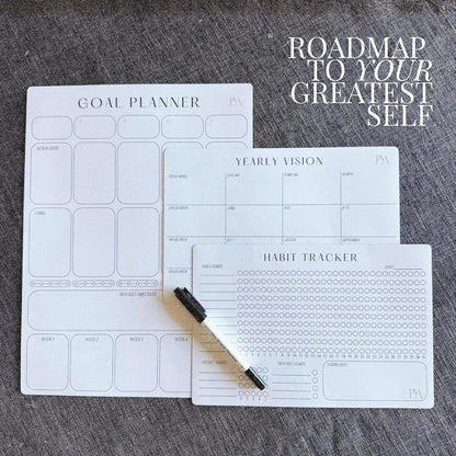 Magnetic Goal Planner Set: Reusable Dry Erase Habit Tracker, Vision Board, Purpose Planner and Workout Calendar Minimalist Wall Calendar Aesthetic Planner, Year at a Glance Wall Calendar 2025