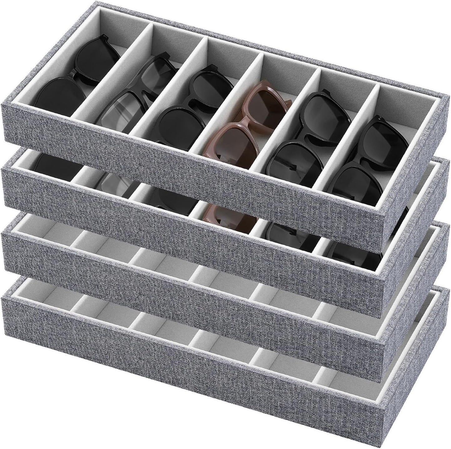 Juexica 2 Pcs Velvet Sunglasses Organizer Tray 6 Grid Sunglass Organizer Velvet Tray Stackable Glasses Display Case for Women Glasses Jewelry Display Watch (Beige)