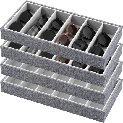 Juexica 2 Pcs Velvet Sunglasses Organizer Tray 6 Grid Sunglass Organizer Velvet Tray Stackable Glasses Display Case for Women Glasses Jewelry Display Watch (Beige)