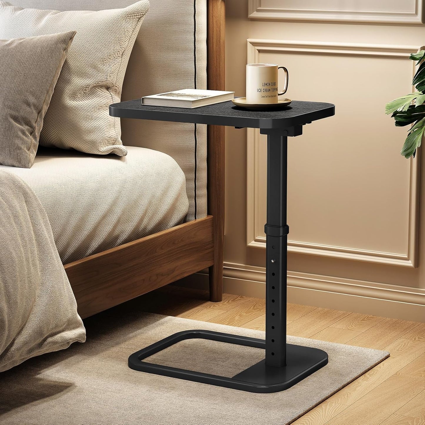 Kitstorack TV Tray Table, Adjustable Height & Flip-Top & Rounded Metal Corners, Snack Table for Couch, Sofa, Bed, Chair, Living Room, C Shaped End Side Table for Eating, Dinner or Laptop, Small Spaces