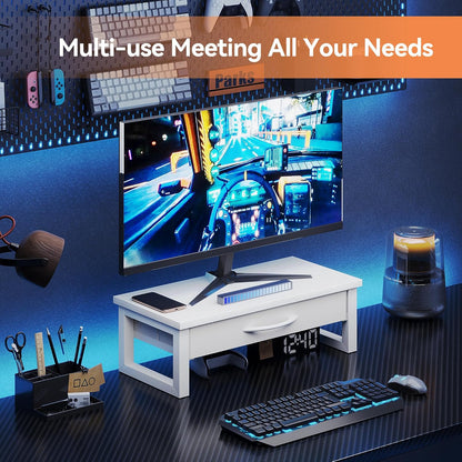 Computer Monitor Stand Riser, Desk Organizers and Accessories with Drawer, 2-Tier Laptop Stand for Desk, Office Organizer Storage, Wood
