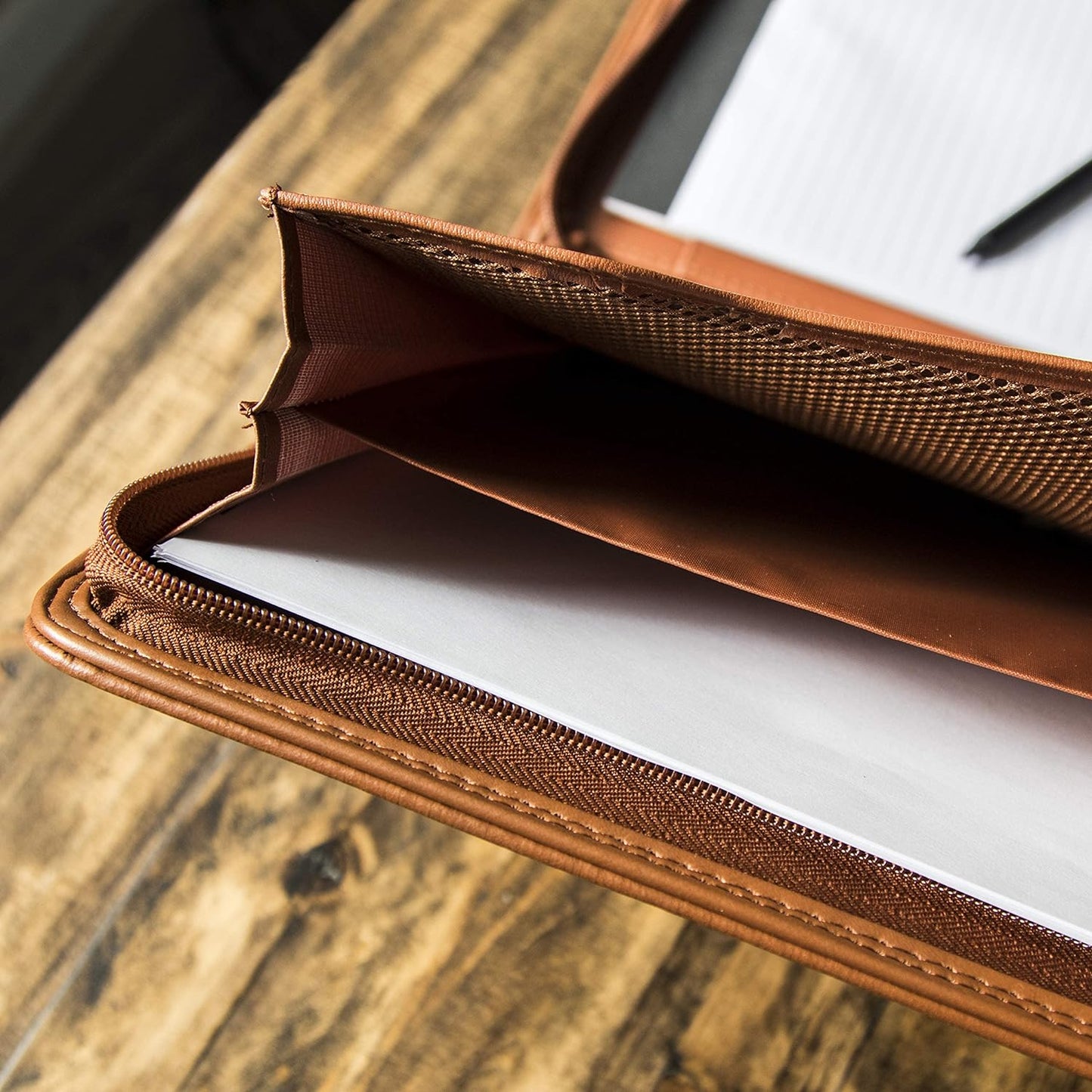 Cossini Black Superior Vegan Leather Business Portfolio with Zipper – Padfolio All-in-One. Smartest Protective 10.1 Inch Tablet Sleeve, Presentation Slot, Solar Calculator, Card Storage, Writing Pad