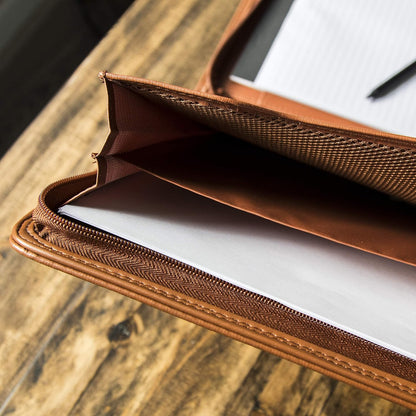 Cossini Black Superior Vegan Leather Business Portfolio with Zipper – Padfolio All-in-One. Smartest Protective 10.1 Inch Tablet Sleeve, Presentation Slot, Solar Calculator, Card Storage, Writing Pad