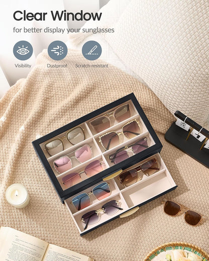 Lolalet Sunglasses Organizer for women, Multi Eyewear Storage Box with Drawer, Glasses Case Display Holder with Clear Top